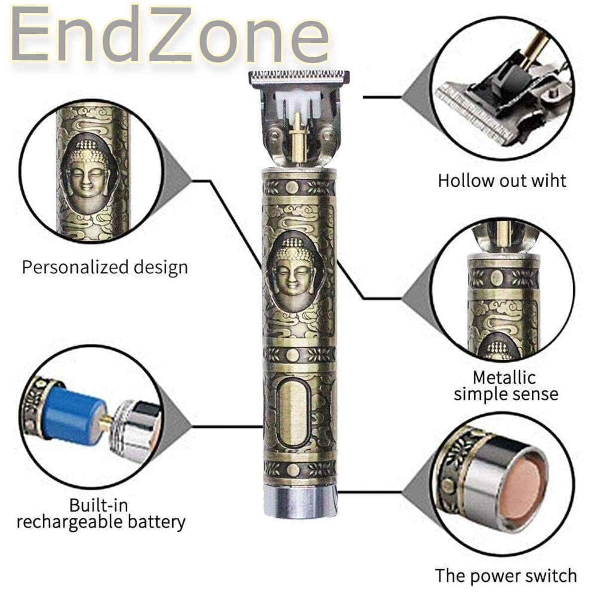 EndZone | Buddha Smart Beard Trimmer - Power adapt technology for Face, Head and Body Men & Women trimming||120 min run time with Quick Charge (Gold)Squl Tech