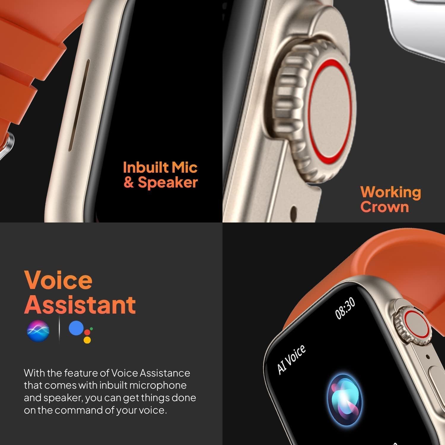 SQUL T800 Ultra Smart Watch 1.99" Series 8 HD Display - Campatible for Apple & Android -Bluetooth Call, Fitness Tracker, Voice Assistance (Orange) - Squl Tech