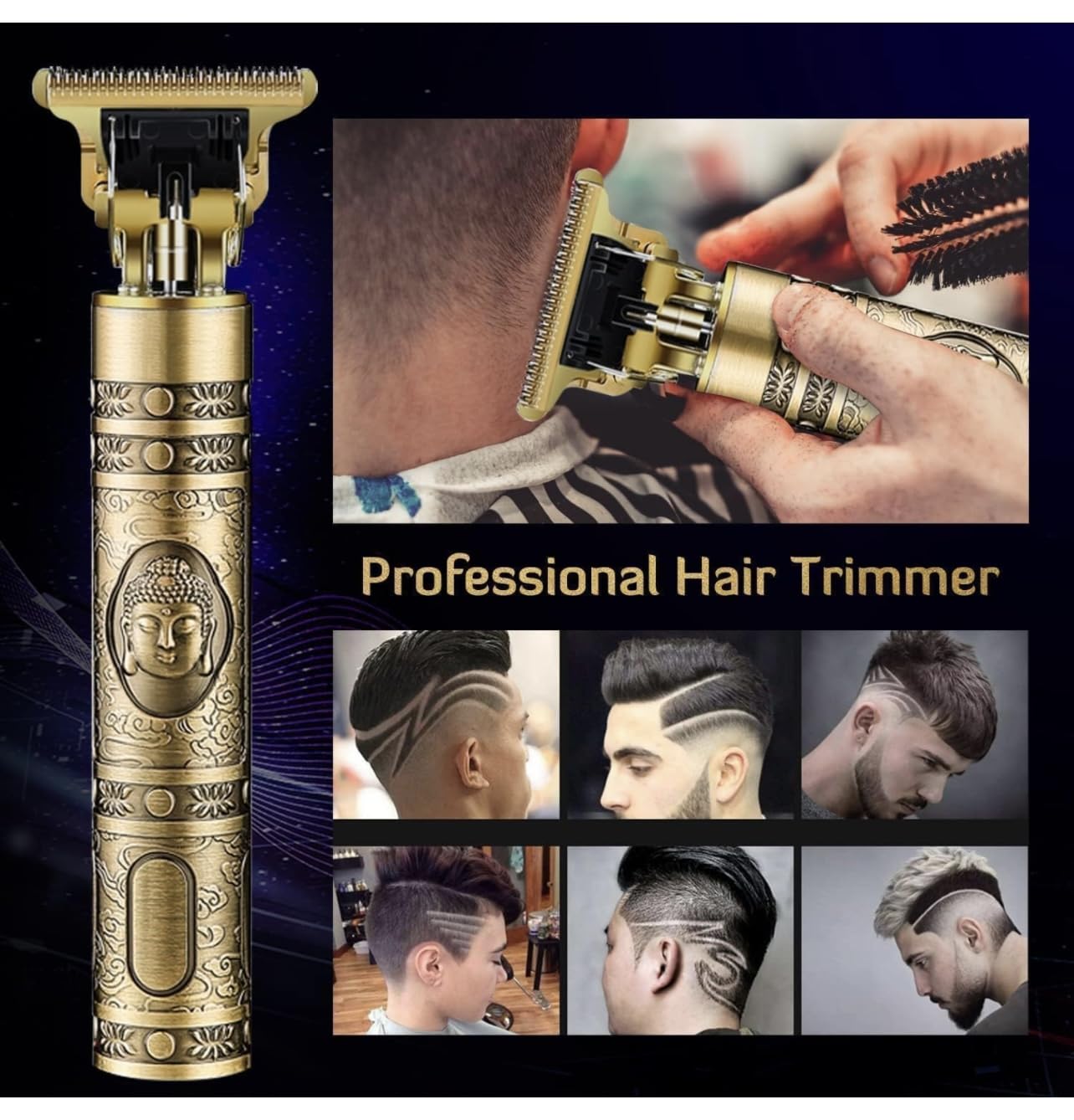 EndZone | Buddha Smart Beard Trimmer - Power adapt technology for Face, Head and Body Men & Women trimming||120 min run time with Quick Charge (Gold)Squl Tech