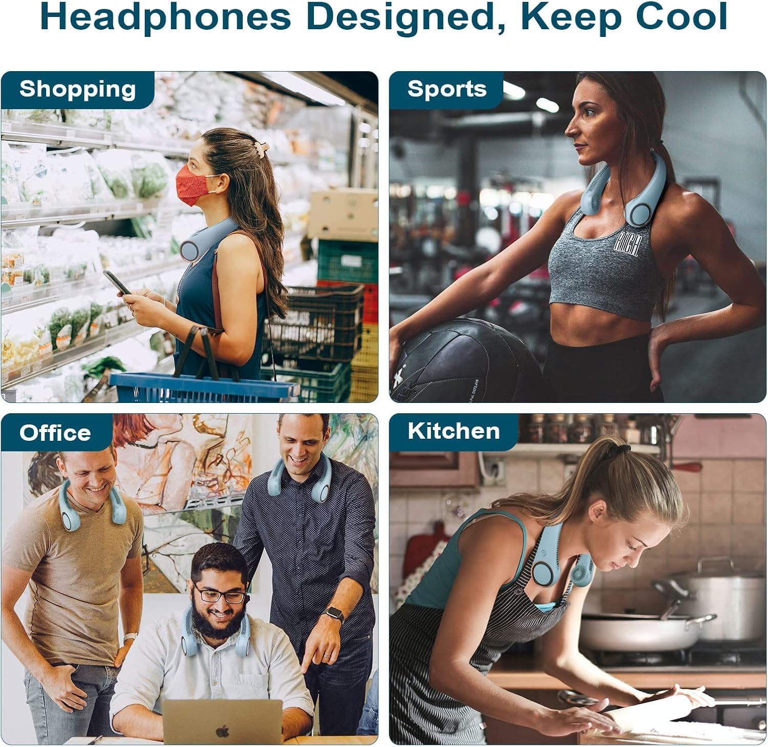 USB Charging Battery Operated Portable Rechargeable Personal Neck Fan | Bladeless Neck Cooling Fan with Strong Airflow, Wearable Cooling Fan