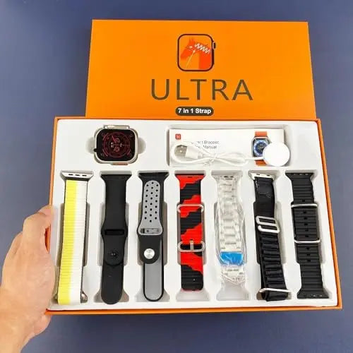 SQUL Watch 8 Ultra 7 in 1-49 MM BT Calling Sports Mode Fitness 7 Belt for Men & Women Smartwatch (Multicolor Strap) - Squl Tech 