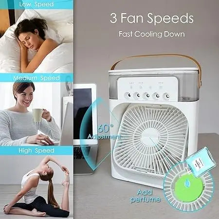 SQUL Portable Cooler for Home Mini Air Portable Fan with 7 Colors LED Light Portable AC with 3 Speed Mode & Water Spray Humidification Capacity - Squl Tech 