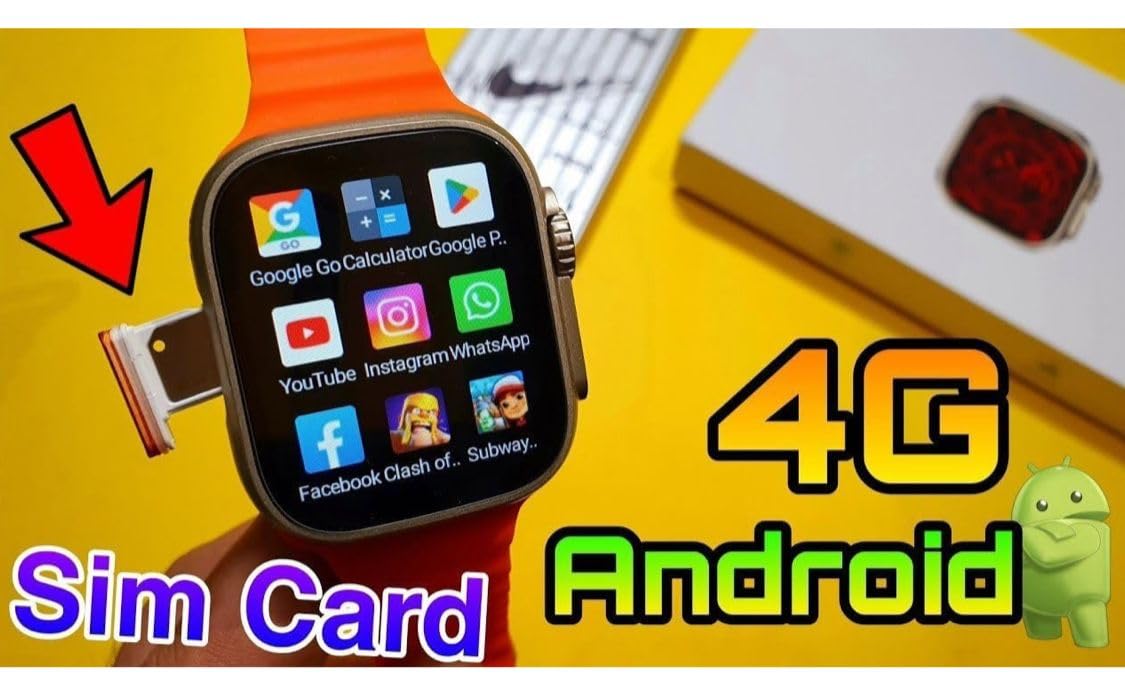 SQUL Premium S8 Ultra Smart Watch with 4G SIM Card, App Store Working, Google Maps, Facebook, YouTube, Android,Bluetooth Calling, Extra Band - Squl Tech 