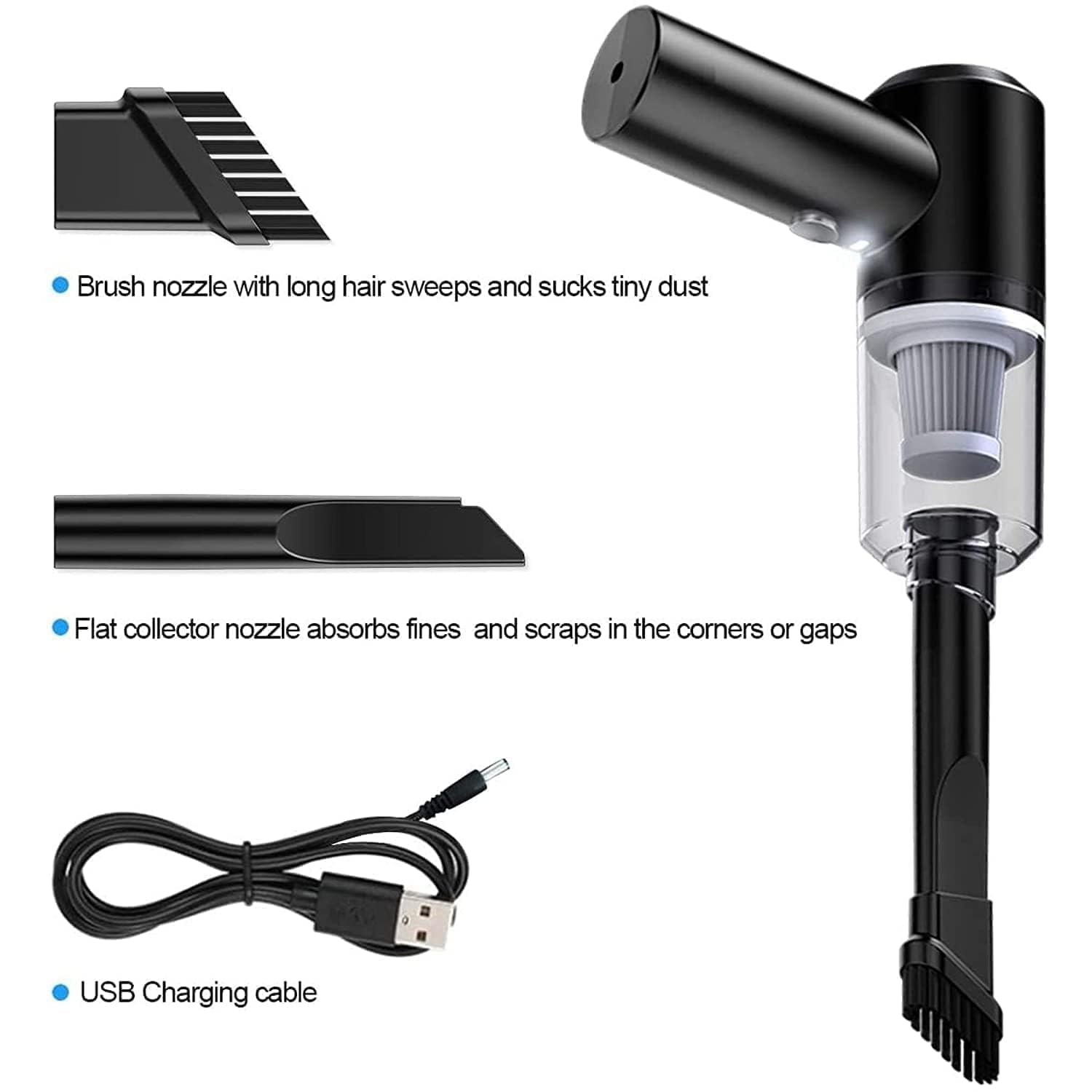 IDELLA 3IN1 Portable Car Vacuum Cleaner with Blower | USB Rechargeable Wireless Handheld Car Vacuum Cleaner Traveling, Camping Reusable,Portable,Rechargeable (Vacuum with Blower)Squl Tech